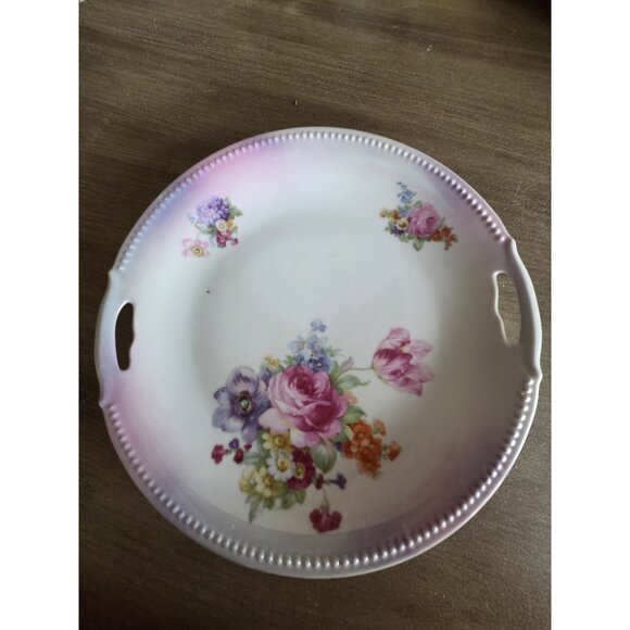 Antique Germany Porcelain handled plate with Flowers 9.25" - Picture 2 of 6